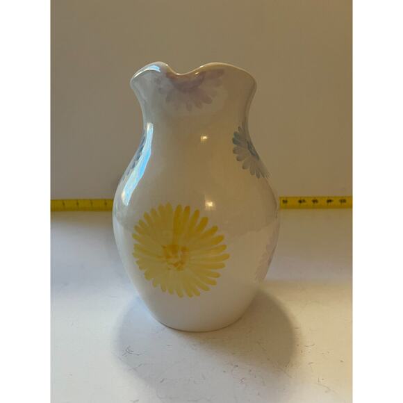 Spring Farmhouse White Floral Art Ware Pitcher Hand Painted Flower Design Vtg - Picture 3 of 16